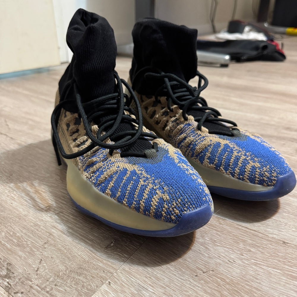 Adidas Blue and Tan Knit Sneakers